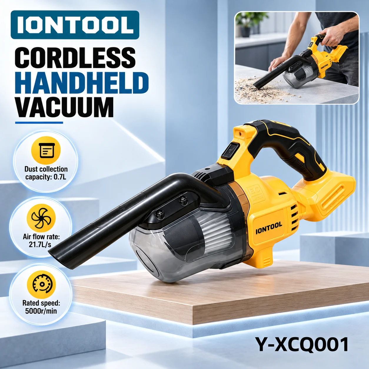 Car Vacuum Cleaner - Aspirador sem fio IONTOOL amarelo, 400W,